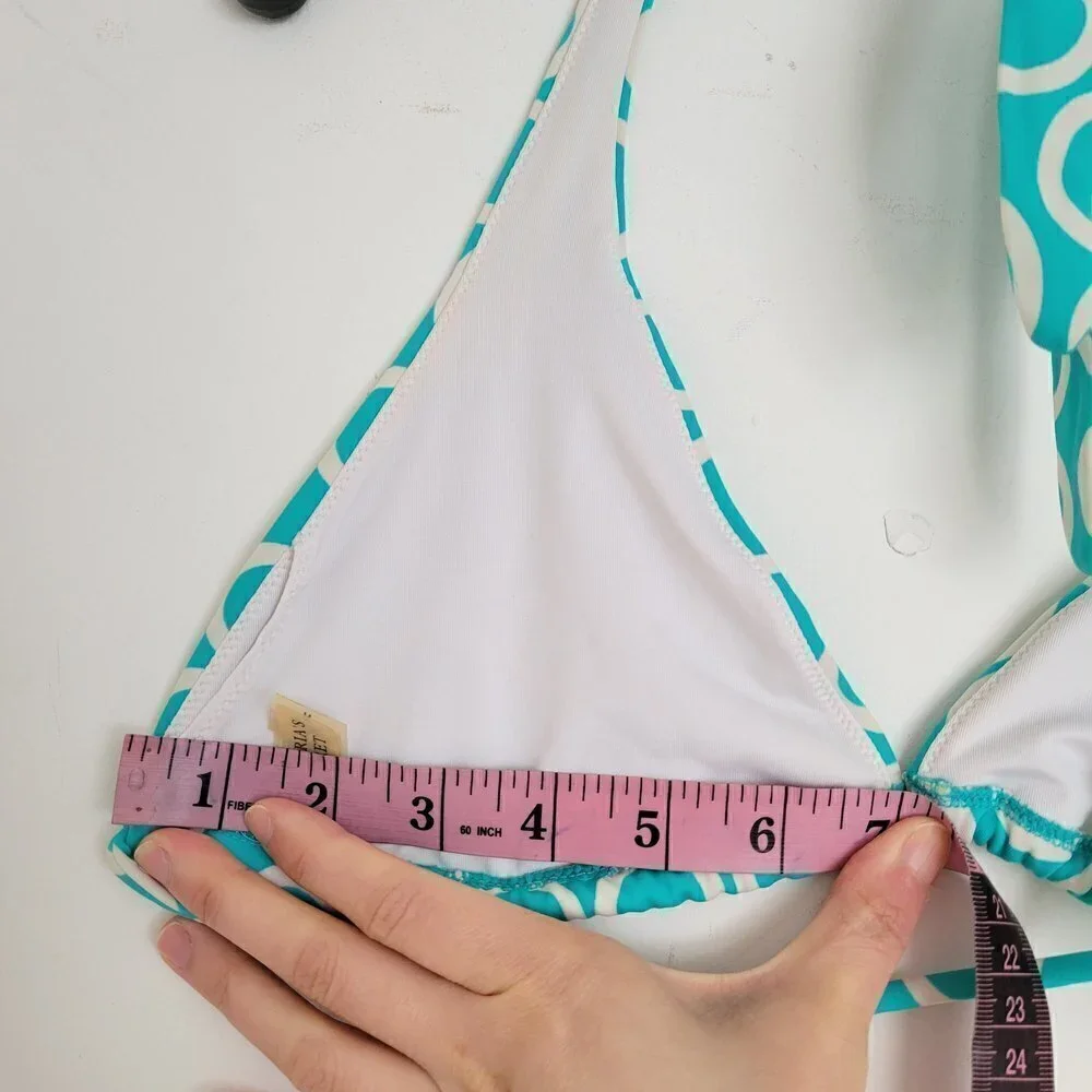 Victoria's Secret Teal Circle Pattern Triangle Bikini Top Swimsuit Size Medium